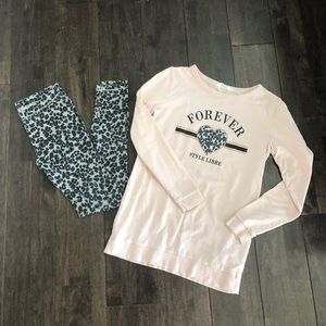 Matching leopard leggings and sweatshirt set